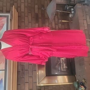 Victorias Secret red robe terry cloth inner lining satin look outer shell size M